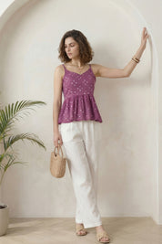 Purple Bandhej Peplum Top