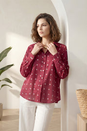 Dark Pink Bandhej Full-Sleeve Shirt