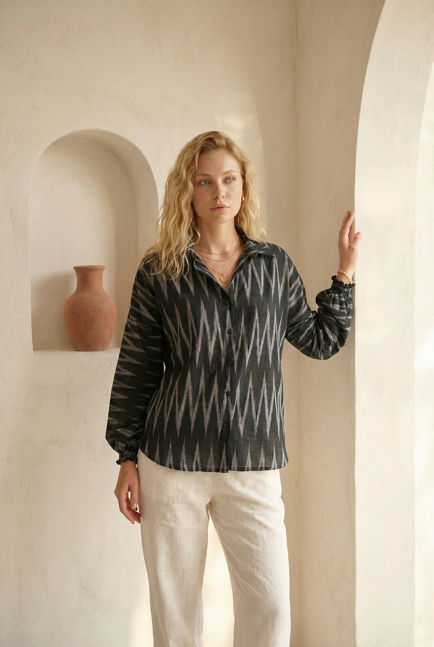 Charcoal Black Ikat Relaxed Shirt