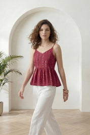 Dark Pink Bandhej Peplum Top