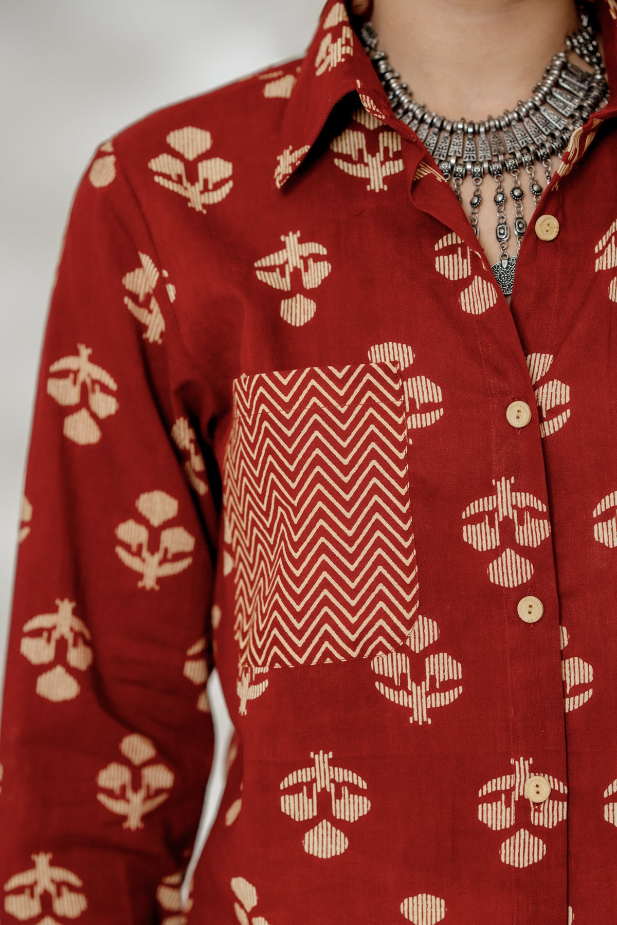 Maroon Cuff Accent Shirt