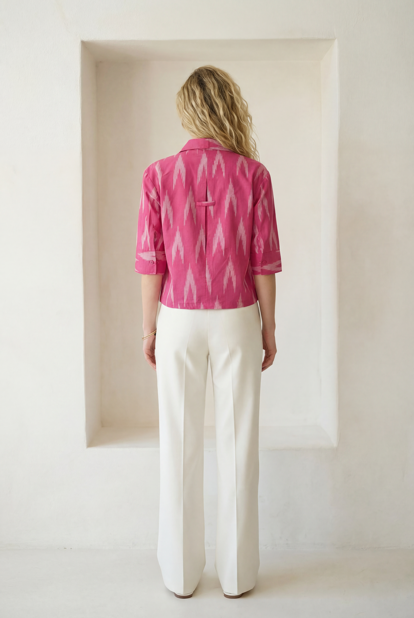Berry Pink Ikat Three-Quarter Sleeve Shirt