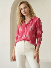 Fuchsia Pink Ikat Lapel Collared Shirt