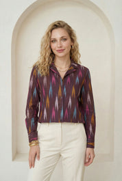 Brown Ikat Lapel Collared Shirt
