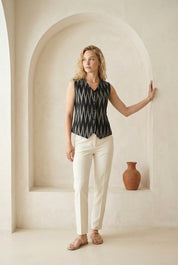 Charcoal Black Ikat Button Top