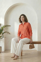 Orange Bandhej Full-Sleeve Shirt