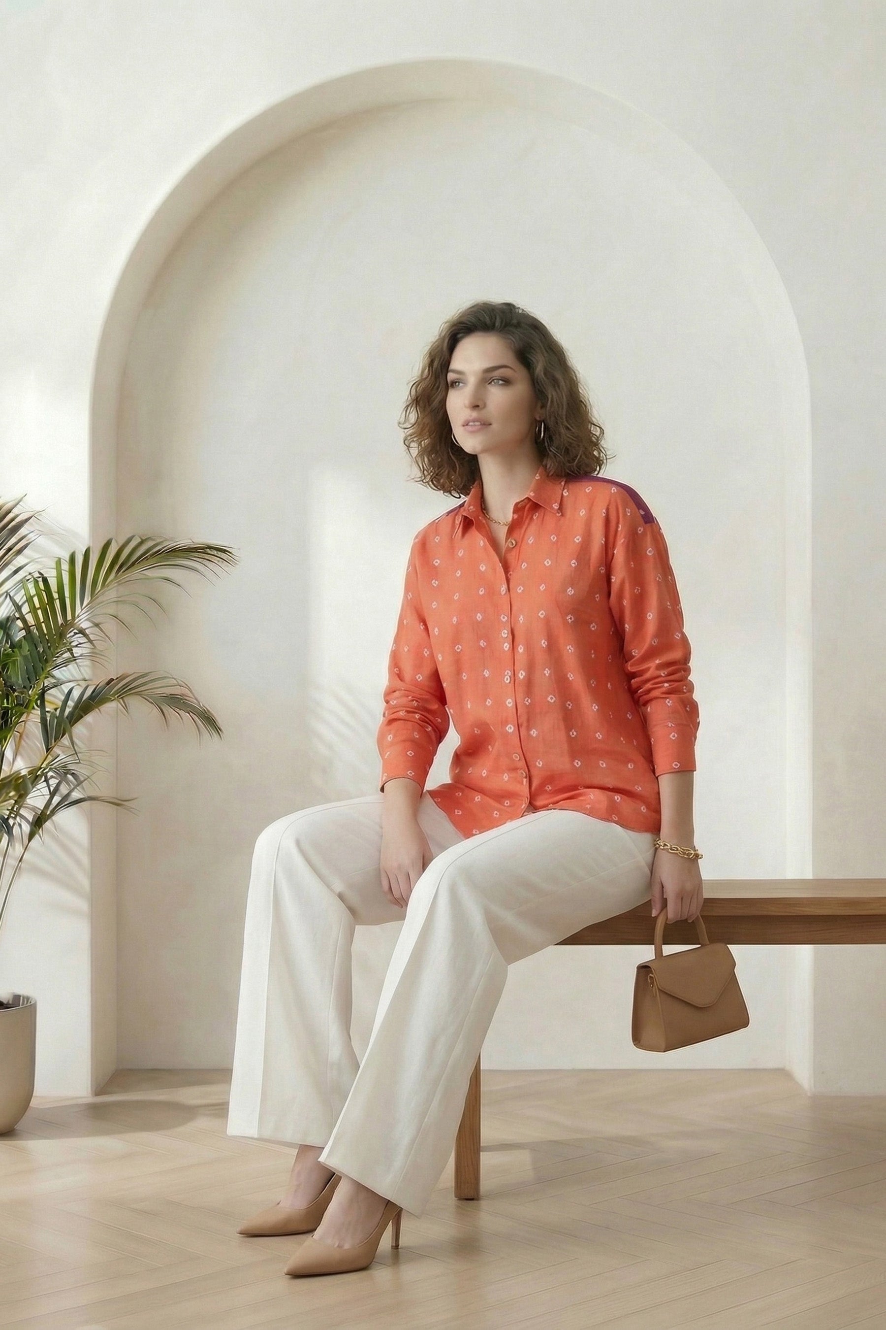 Orange Bandhej Full-Sleeve Shirt