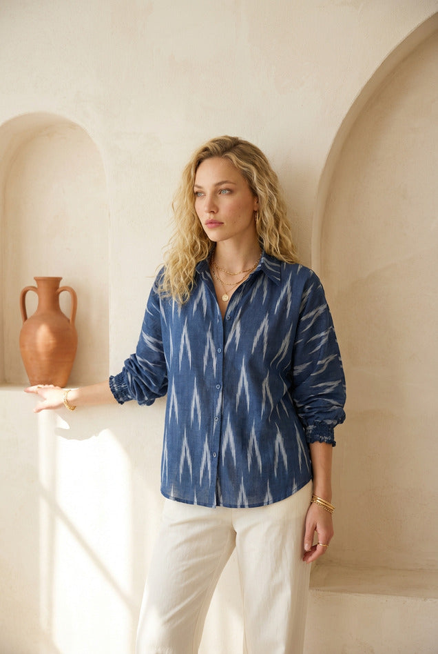 Navy Blue Ikat Relaxed Shirt