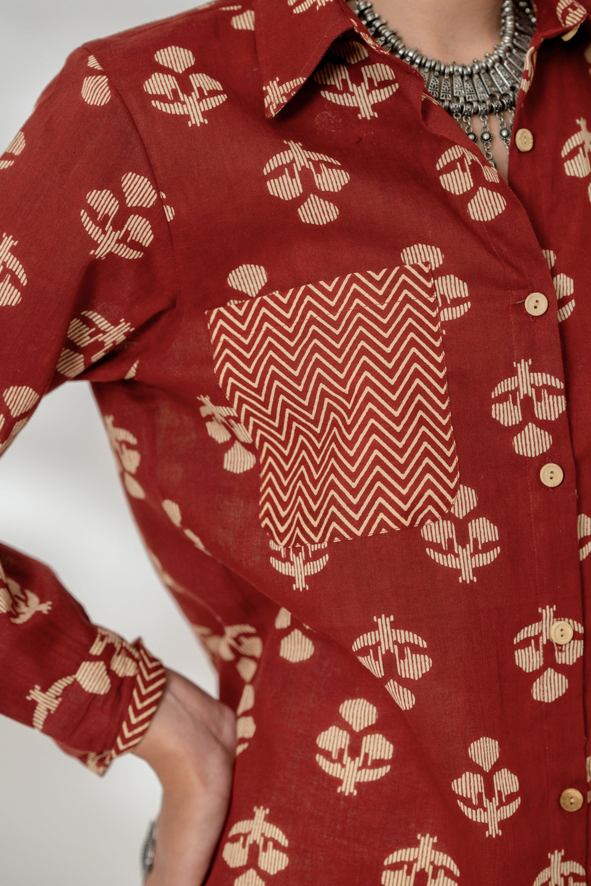 Maroon Cuff Accent Shirt