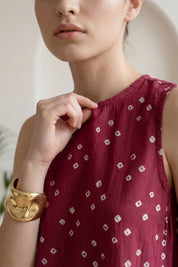 Dark Pink Bandhej Side Gathered Top