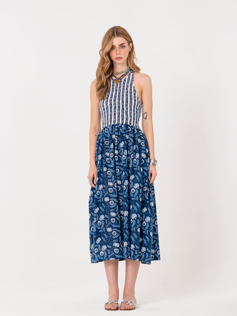 Blue Floral Midi Dress – Bohorani