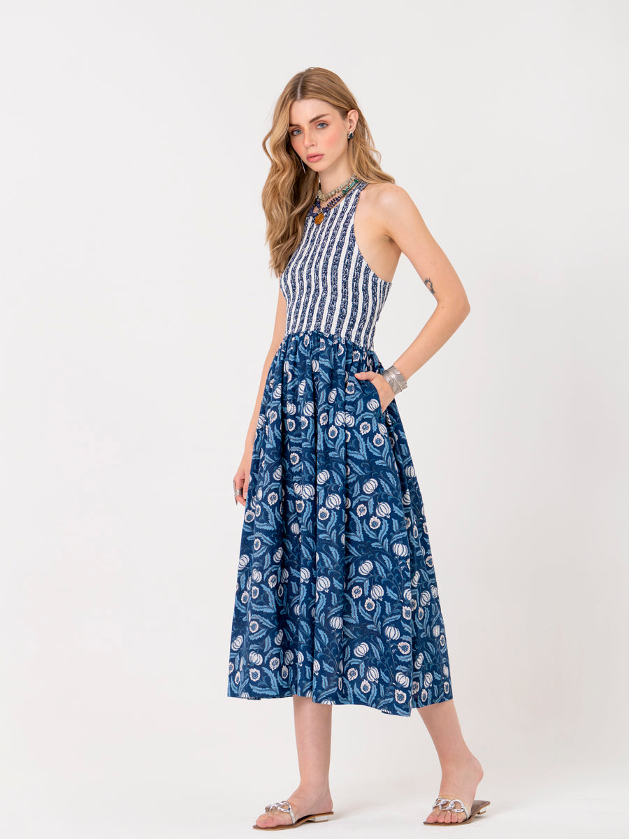 Blue Floral Midi Dress