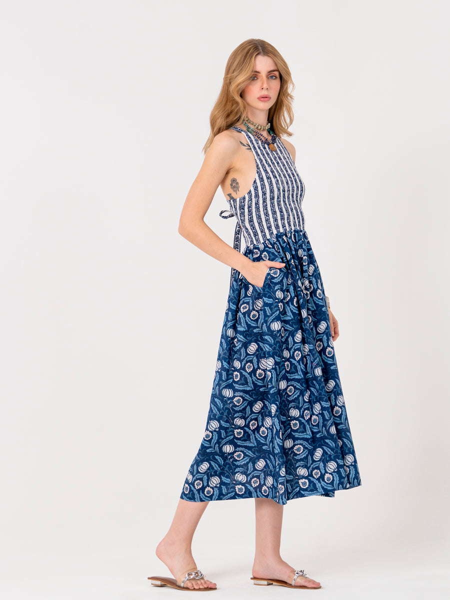Blue Floral Midi Dress
