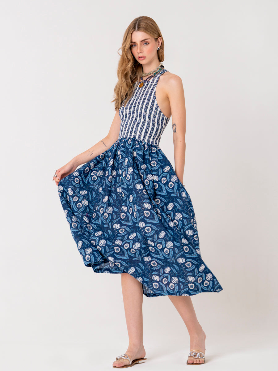 Blue Floral Midi Dress