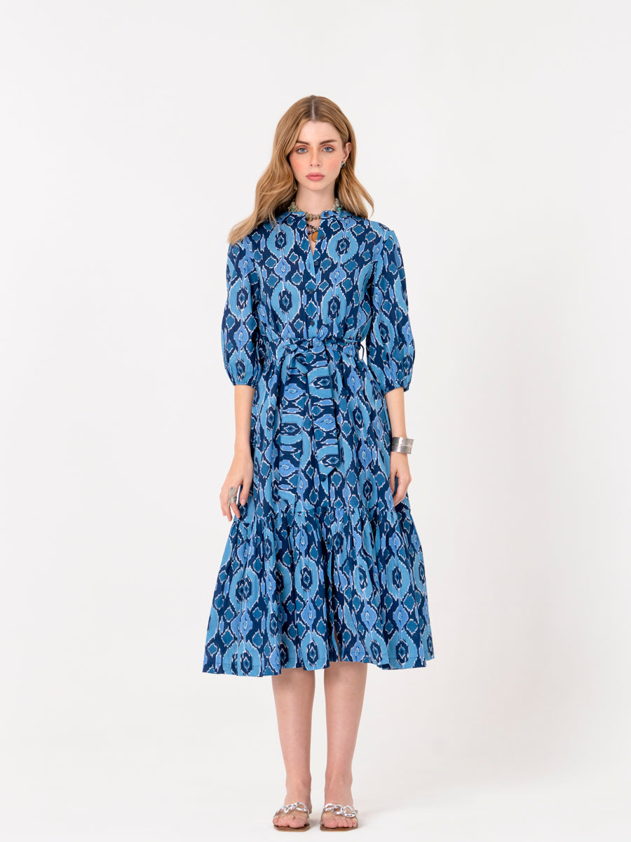 Blue Ikat Tiered Dress XS Blue Ikat Tiered Dress XS