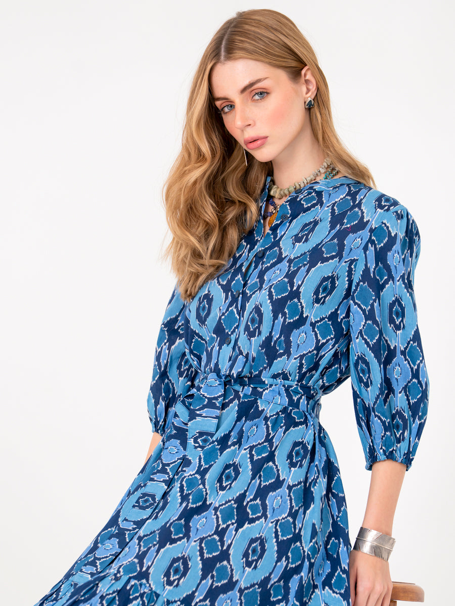 Blue Ikat Tiered Dress XS Blue Ikat Tiered Dress XS