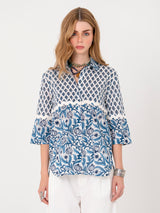 Blue Floral Lace Shirt