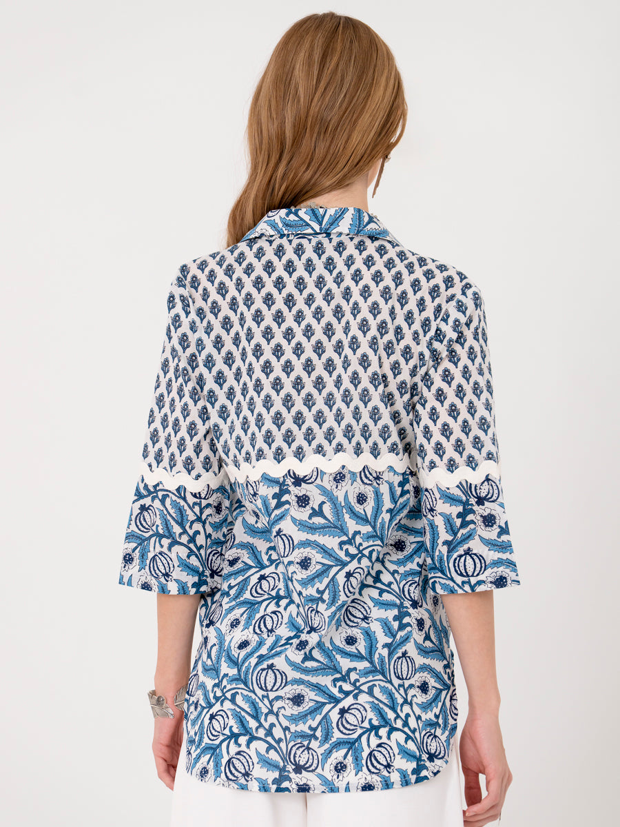 Blue Floral Lace Shirt