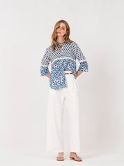 Blue Floral Lace Shirt