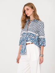 Blue Floral Lace Shirt