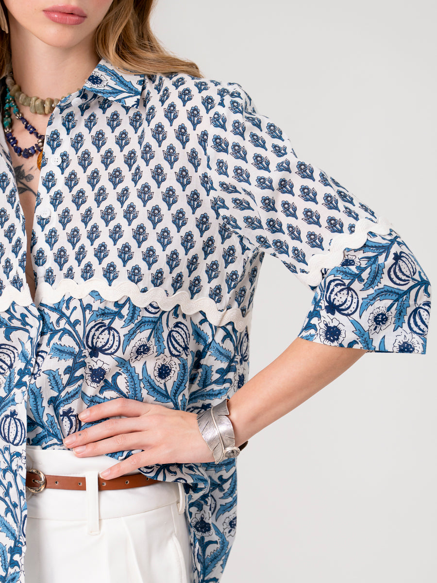 Blue Floral Lace Shirt