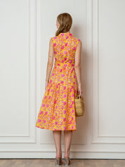 Yellow Floral Sleeveless Midi dress