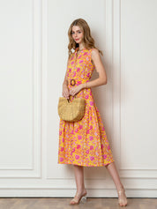 Yellow Floral Sleeveless Midi dress