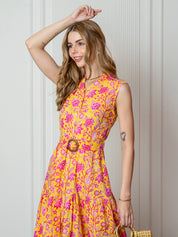 Yellow Floral Sleeveless Midi dress