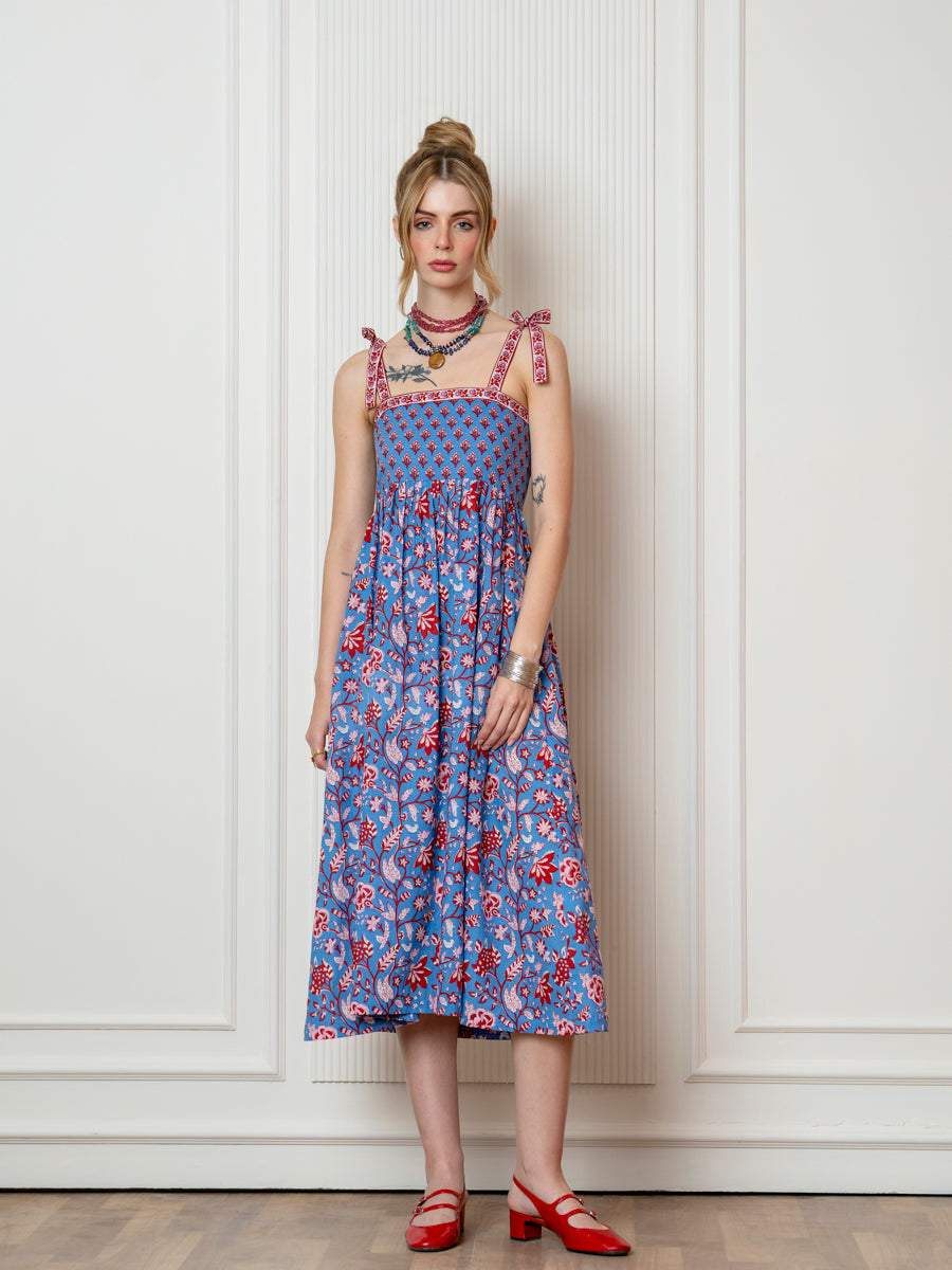 Blue Floral Strappy Dress M Blue Floral Strappy Dress M