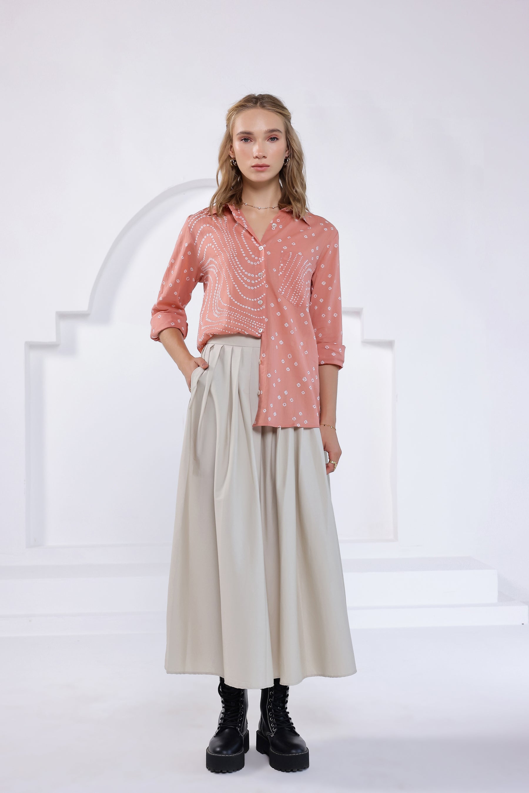 Peach Bandhej Shirt