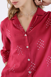 Pink Bandhej Lapel Collared Shirt