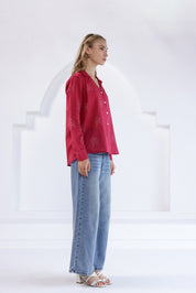 Pink Bandhej Lapel Collared Shirt