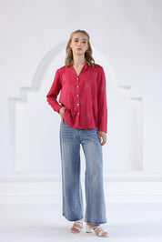 Pink Bandhej Lapel Collared Shirt