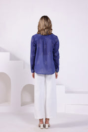 Blue Bandhej Lapel Collared Shirt