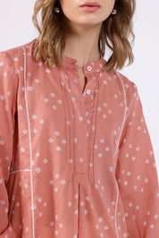 Peach Bandhej Mandarin Collar Shirt