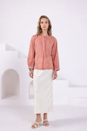Peach Bandhej Mandarin Collar Shirt