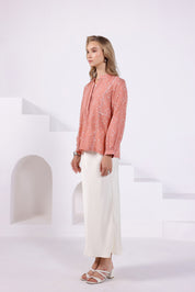 Peach Bandhej Mandarin Collar Shirt