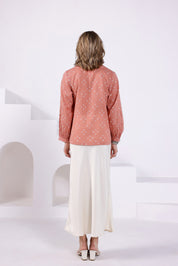 Peach Bandhej Mandarin Collar Shirt