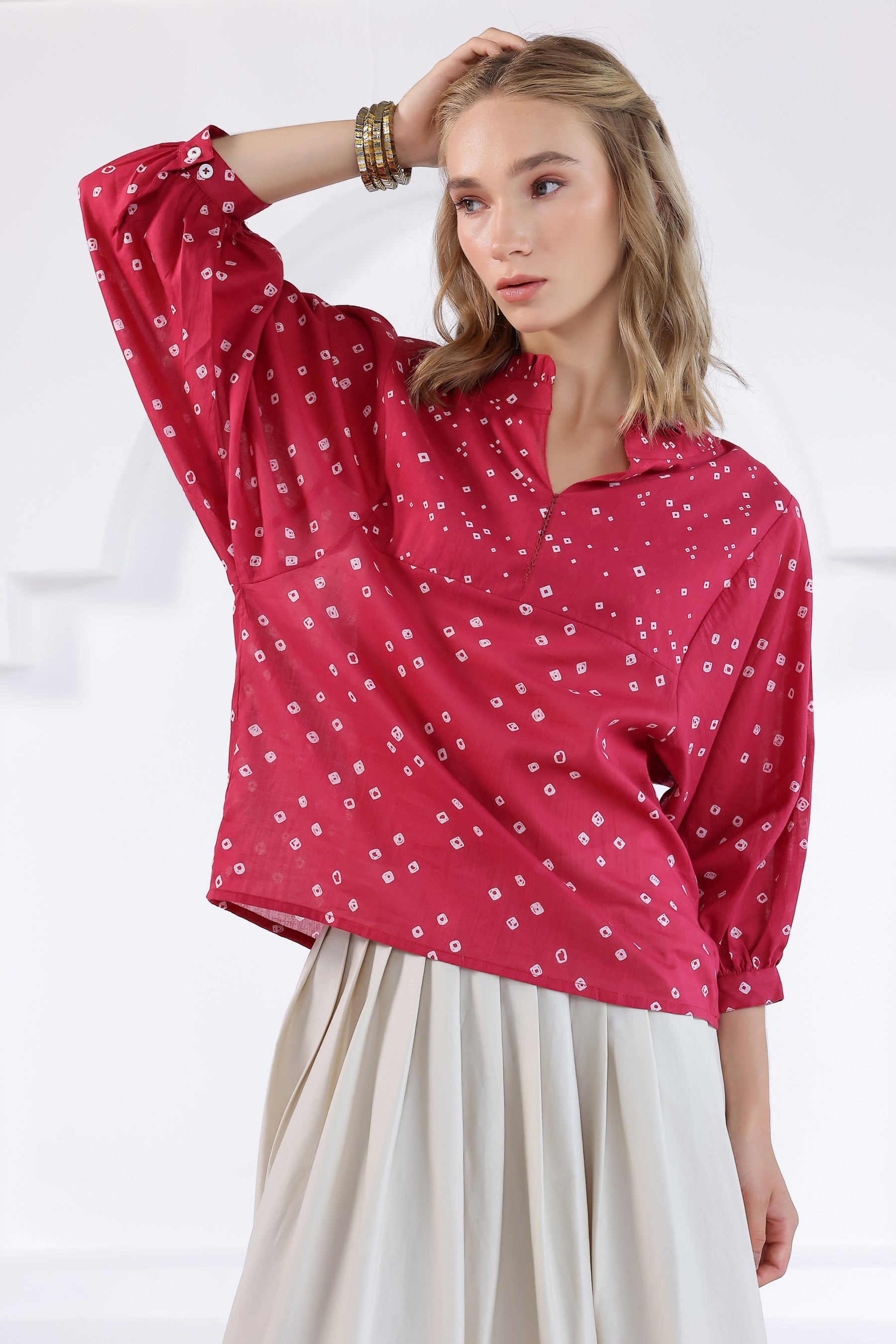 Pink Bandhej Oversized Top