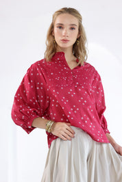 Pink Bandhej Oversized Top