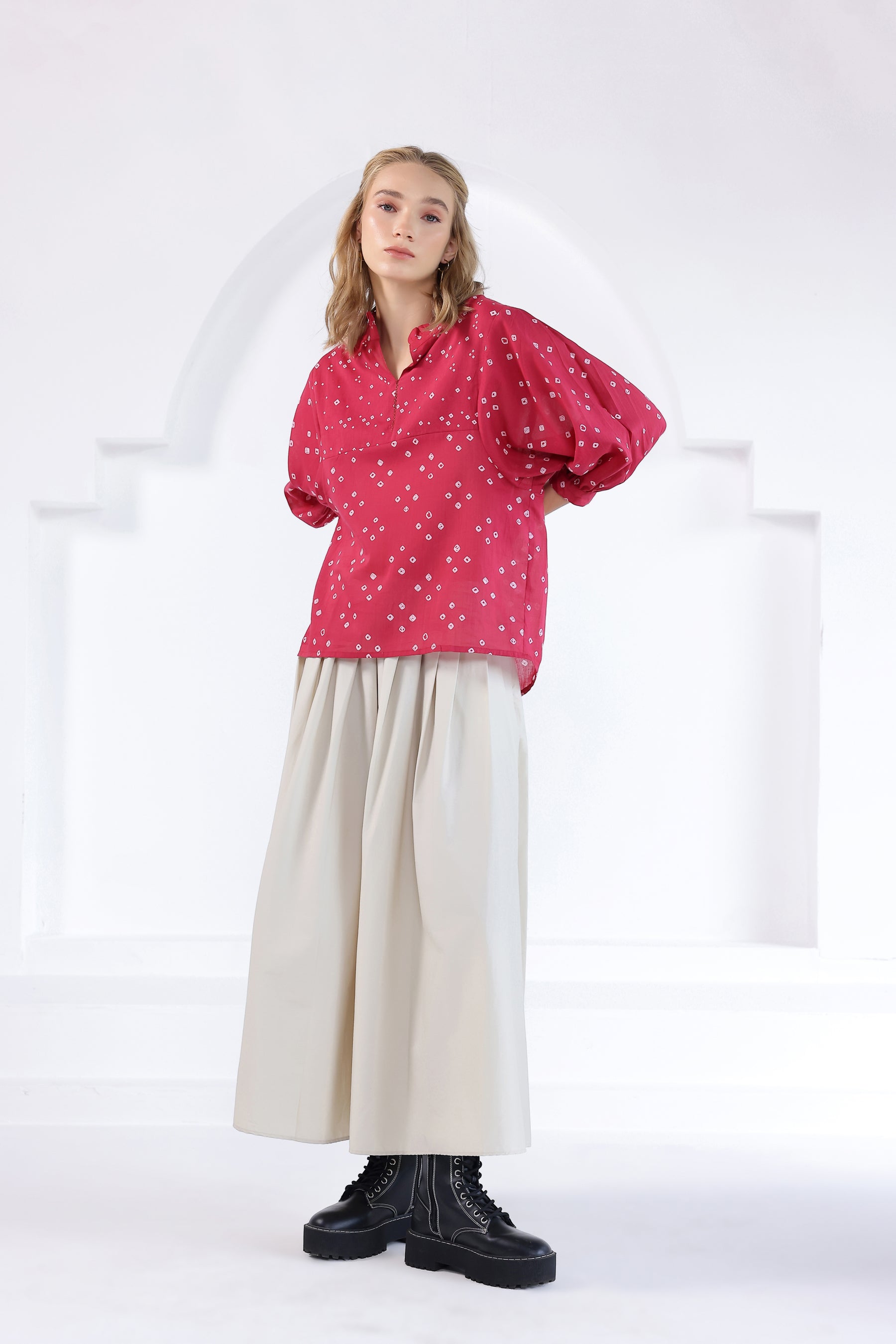 Pink Bandhej Oversized Top