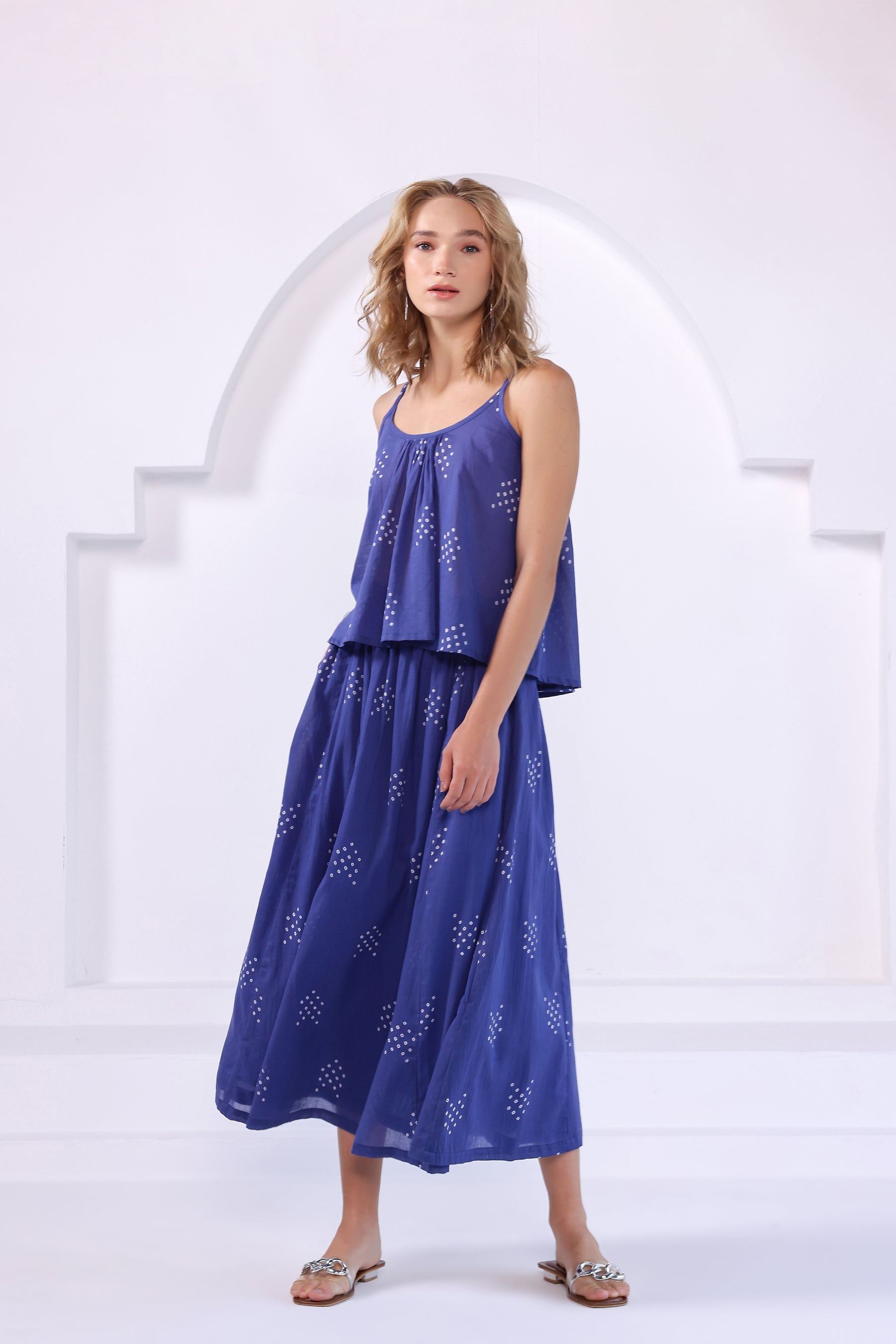 Blue Bandhej Skirt Top Set