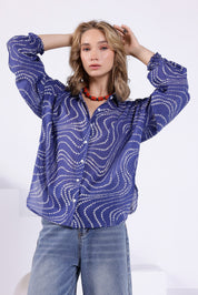 Blue Bandhej Oversized Batwing Shirt