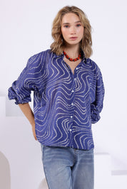 Blue Bandhej Oversized Batwing Shirt