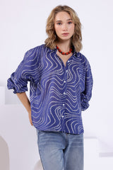 Blue Bandhej Oversized Batwing Shirt