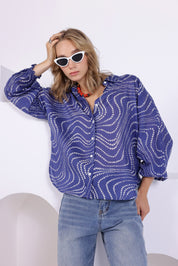 Blue Bandhej Oversized Batwing Shirt