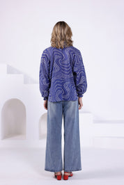 Blue Bandhej Oversized Batwing Shirt
