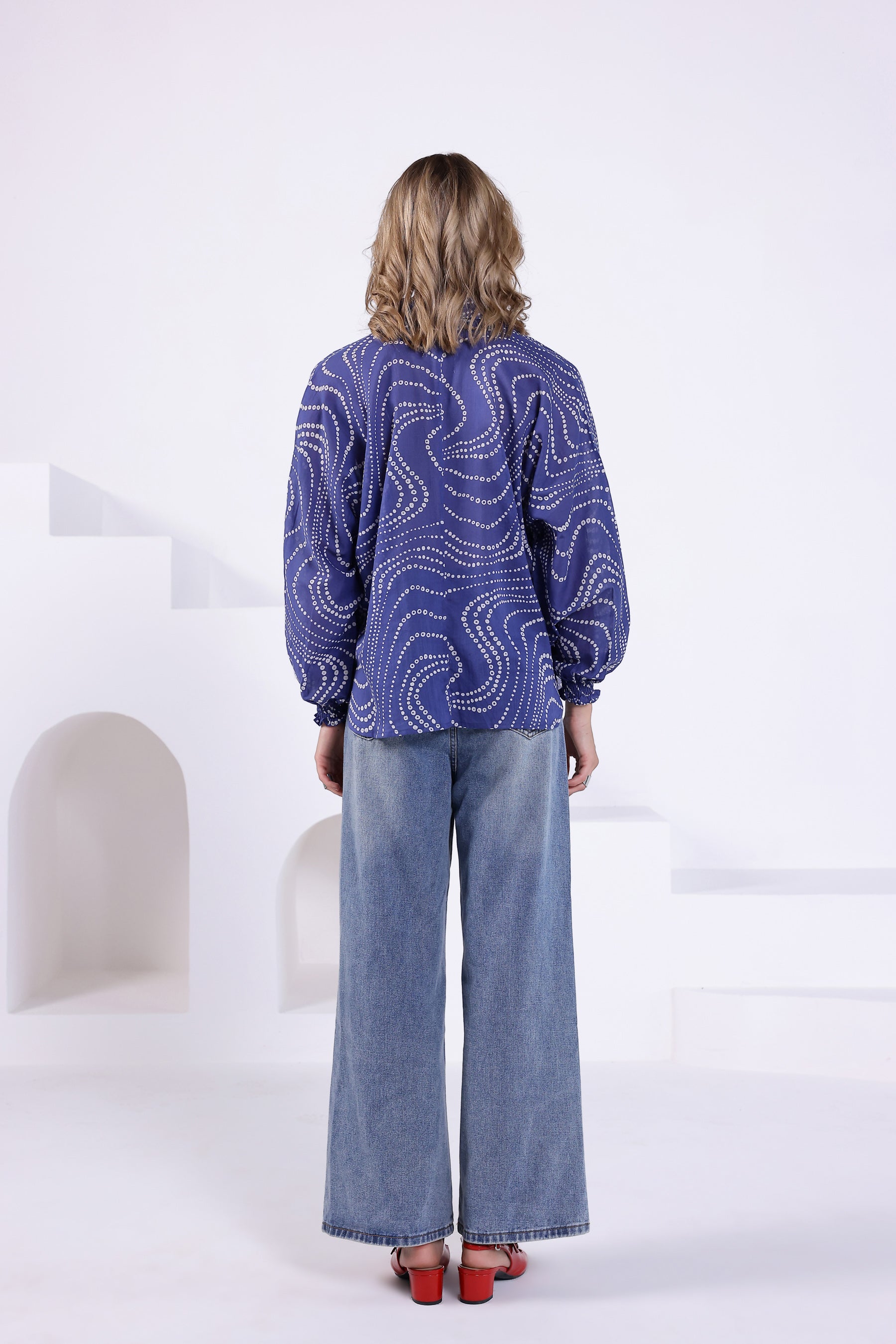 Blue Bandhej Oversized Batwing Shirt