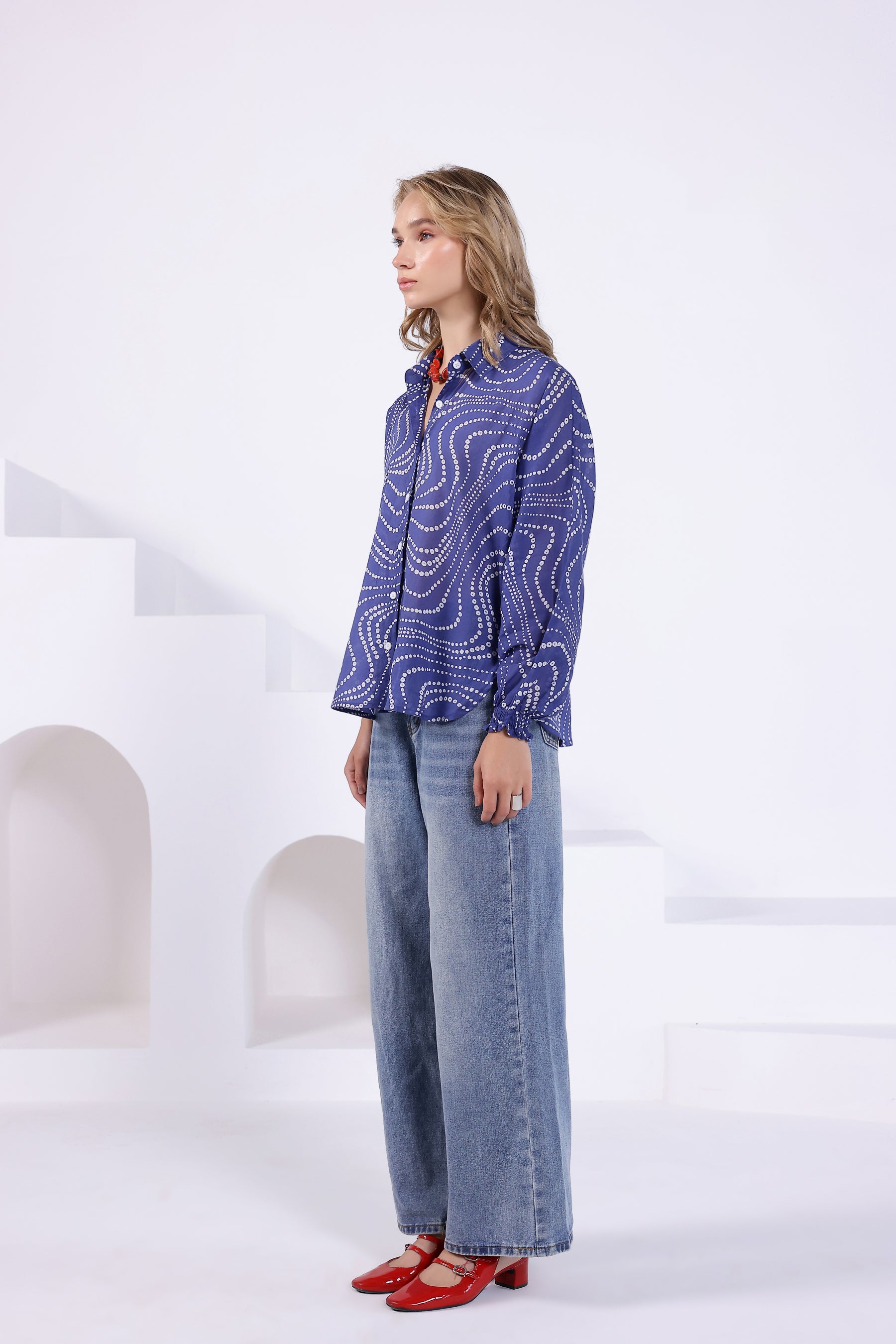 Blue Bandhej Oversized Batwing Shirt