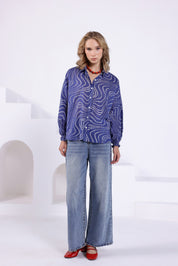 Blue Bandhej Oversized Batwing Shirt